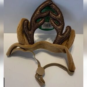 NWT Merry & Bright Brown Glitter Reindeer Antlers Headband For Pets Size L/XL